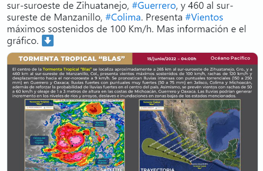 Clima Hoy en México: Prevén que tormenta tropical Blas se intensifique a huracán categoría 1